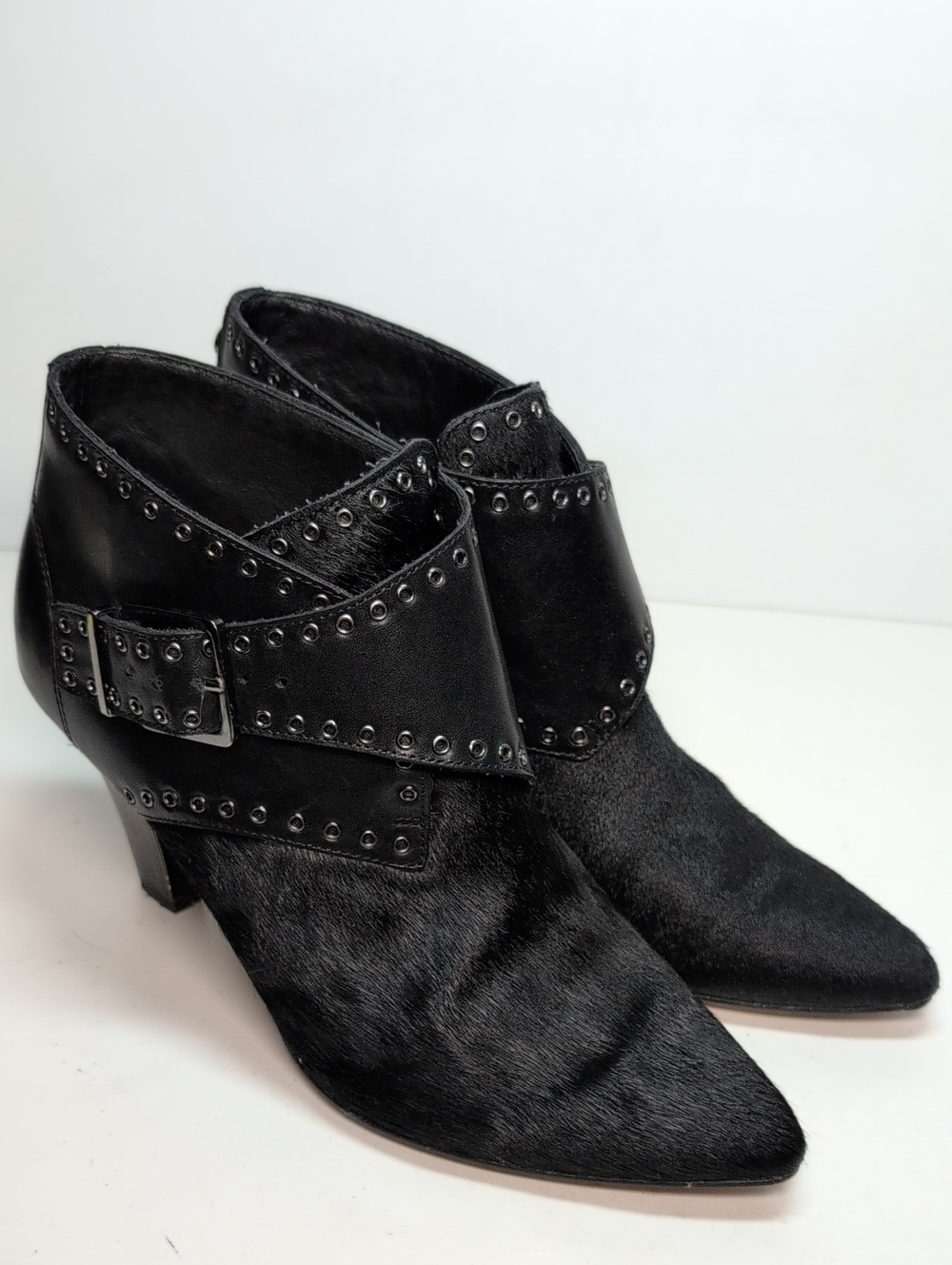 Donald pliner Black Tatum haircalf studded ankle bootie boots women's size 6.5